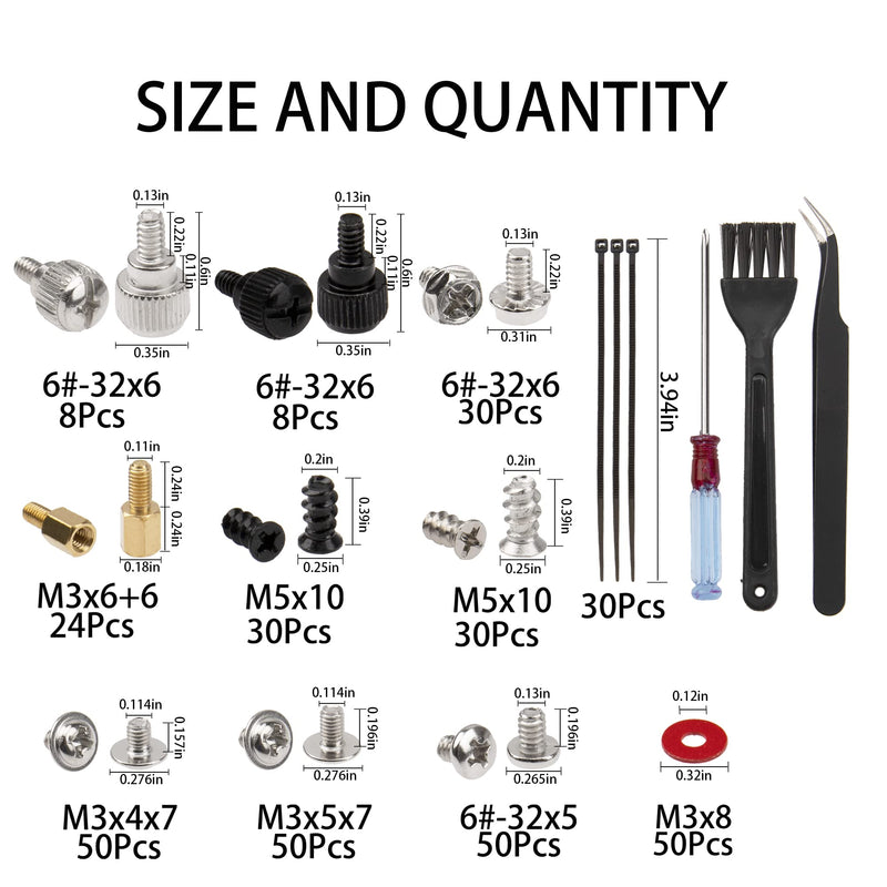 363Pcs Computer Screw Standoffs Assortment Kit for 2.5in SSD Hard Drive Computer Case Motherboard Fan Power Graphics