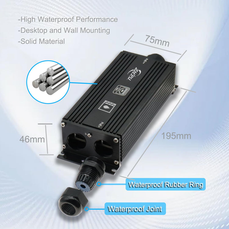 IP67 Waterproof Industrial Grade Gigabit PoE++ Extender,1 in 2 Out 90W Input,3-Level Cascade up to 400m,Plug-and-Play for Surveillance/Outdoor Networks
