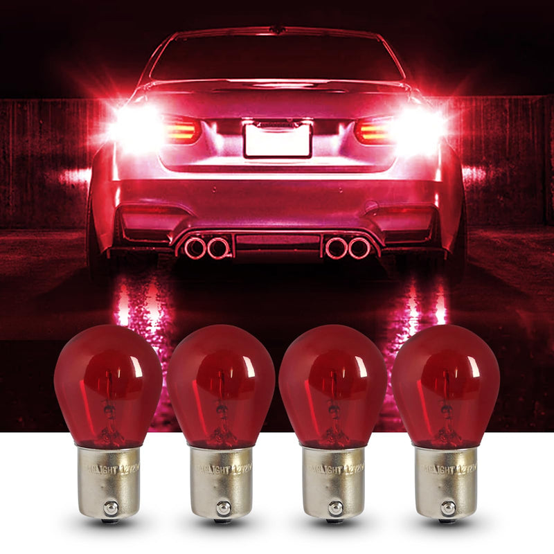 10 PCS Car 1156 Turn Signal Light, P21W 1141 S25 Waterproof High Brightness Stable Filament Halogen Bulb, 12V 21W BA15S Single Contact Long Life Bulb Replacement, Universal for Cars (Red) 10 PCS Red