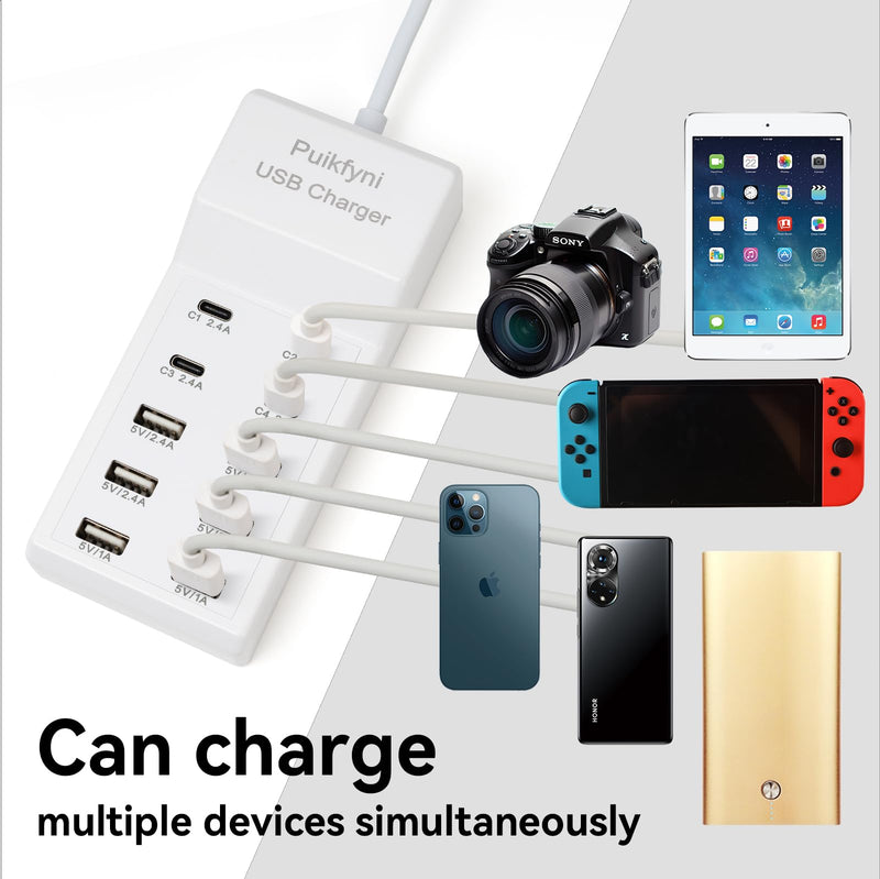 Portable USB and USB C Charging Station,USB-C 4-Ports, Hub 10-Ports USB Charger Dock for Multiple Devices Phones Tablet Smartwatch Headphones Speakers (Ivory USBC) Ivory USB-C