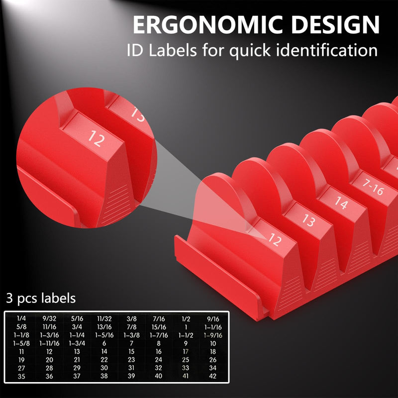 80 pcs MAGNETIC Modular Wrench Organizers for Tool Drawers - Wrench Rack with Metric & SAE Labels, Perfect Tool Storage Holder. Gift for father, brother and boyfriend (With Magnet) (Black and Red) Black and Red