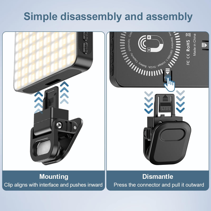 Selfie Light with Clip, 128 LED Magnetic Video, 2000 Mah Rechargeable Clip Video, Adjusted 3 Light Modes, Portable Camera with Cold Shoe Mount for Laptop, Makeup, Selfie, Vlog