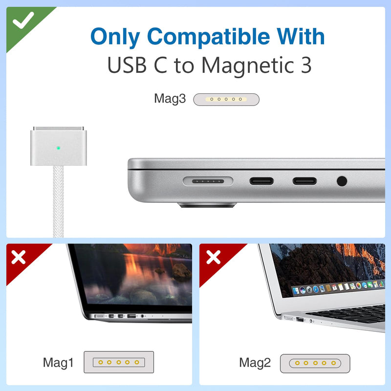 140W USB C to Magnetic 3 Cable, Charger for Mac Book Pro 16,15,14,13 inch,2021-2023 M1 M2 Mac Book Air Laptop Power Adapter & [6.6Ft]