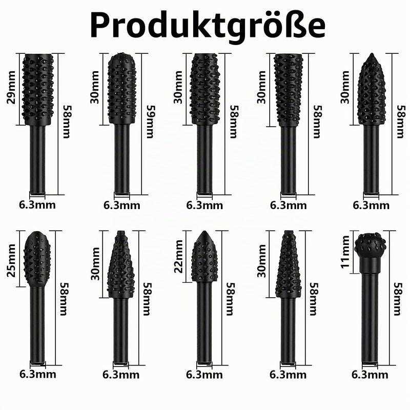 Pack of 10 Wood Cutters for Drill, Metal Cutter, Carbide Cutter Set, Grinding Attachments, 6 mm Shank End Mill, Ball Mill Wood, Rotary Cutter, Milling Cutter for Metal Wood Stone Processing