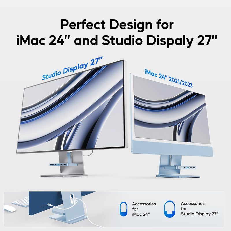 iMac Accessories for iMac24 inch 2021/2023/2024, PULWTOP iMac Hub with M.2 NVMe SSD Enclosure, i-Mac USB C Hub USB A/C 10Gbps, SD/TF, i-Mac USB Adapter for iMac24 M1/M3/M4 or Studio Display 27 inch Blue USB C Hub for iMac