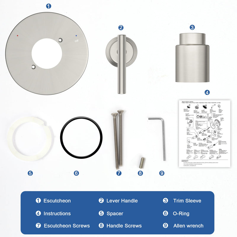 Replacement for D Faucet 14 Series Single-Function Shower Valve Trim Kit, Shower Handle, Brushed Nickel Shower Trim Kit T14059-SS (Cartridge and Valve Not Included) Without Cartridge