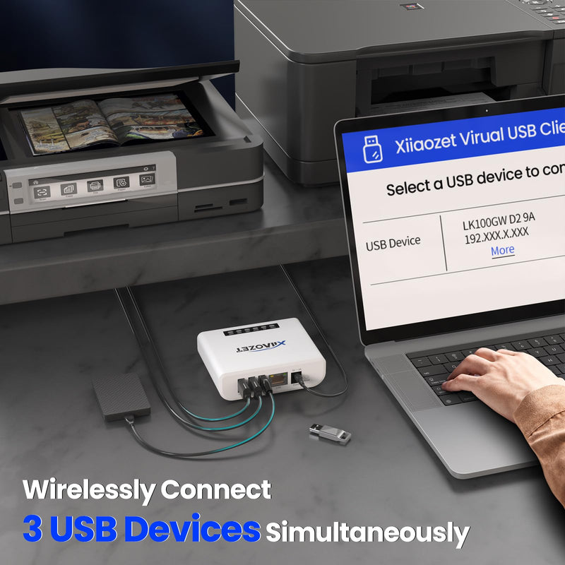 Wireless USB Server and Print Server Share USB Devices (Printer, Scanner or More) Over LAN via Ethernet or WiFi Network Easy Setup Compatible with Windows Mac and Linux Virtual USB (LK300EW) 3 USB Ports