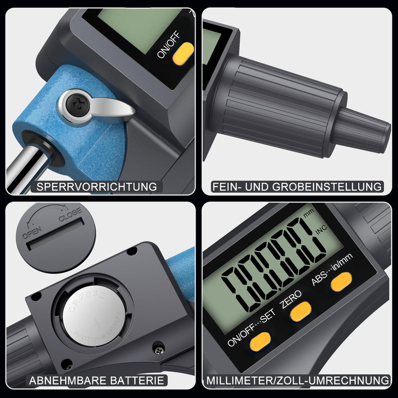 Micrometer Digital Outside Micrometer Measuring Range 0-25.4 mm, Resolution 0.001 mm / 0.00005 Inch, Electronic Micrometer LCD Micrometer, Thickness Gauge Tester, Length Measuring Tool
