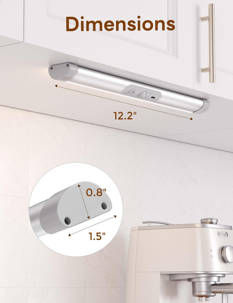 Joyzy Automatic Closet Lighting Motion Sensor RechargeableBattery Operated Closet Light with Eye-Protection DesignUnder Cabinet Light LED for Wireless Pantry Light wardrobeLights(30cm-2pack) Cold White 12.2''-2pack