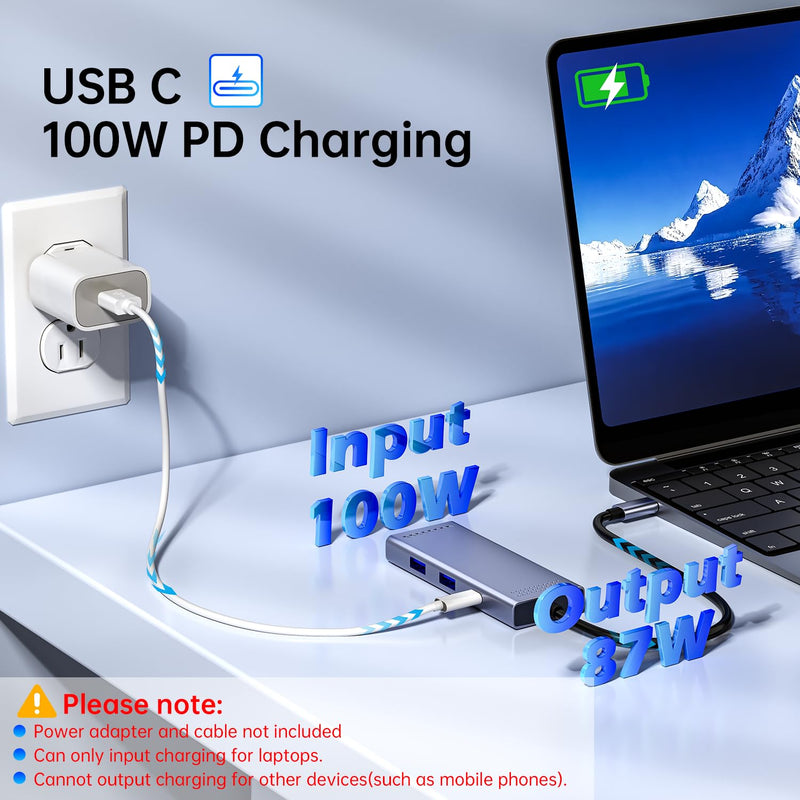 Docking Station to Dual HDMI Monitor, USB C to Dual HDMI Adapter, USB-C HUB with 2xHDMI Ports 4K 60Hz, 100W PD Charging, USB-A&C 3.0, Laptop Docking Station Compatible with Dell, HP, Lenovo, and More 6 in 1