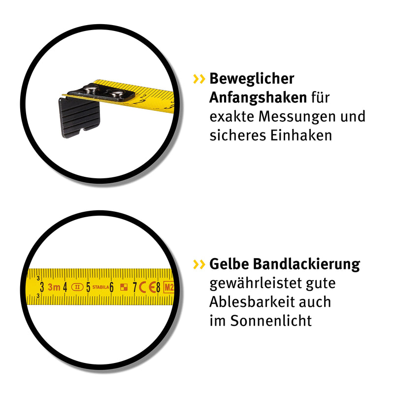 STABILA Pocket Tape Measure BM 150 3M Metric Scale Tape Measure Direct Reading Window Shatterproof ABS Housing Movable Start Hook Belt Clip MID Accuracy