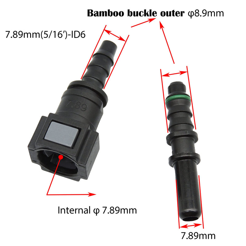 HiSport Fuel Line Hose Quick Release Connect - 7.89mm 5/16 T8 in Male&Female Nylon Straight Push-On Connector SM789