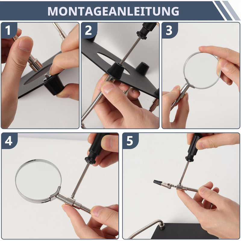 Third Hand Soldering, Soldering Aid with 3 x Magnifying Glass and 4 Flexible Arms, Helping Hand for Soldering and Crafts, Soldering Holder for Electronics, Jewelery and Crafts TE-806