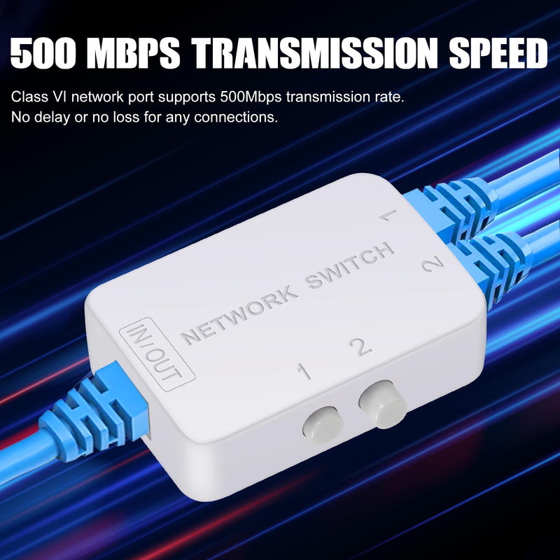 2 Ports Network Switch Splitter Selector RJ45 Network Switch 2x1 Ethernet RJ45 Network 2-in 1-Out or 1-in 2-Out 100M/500M