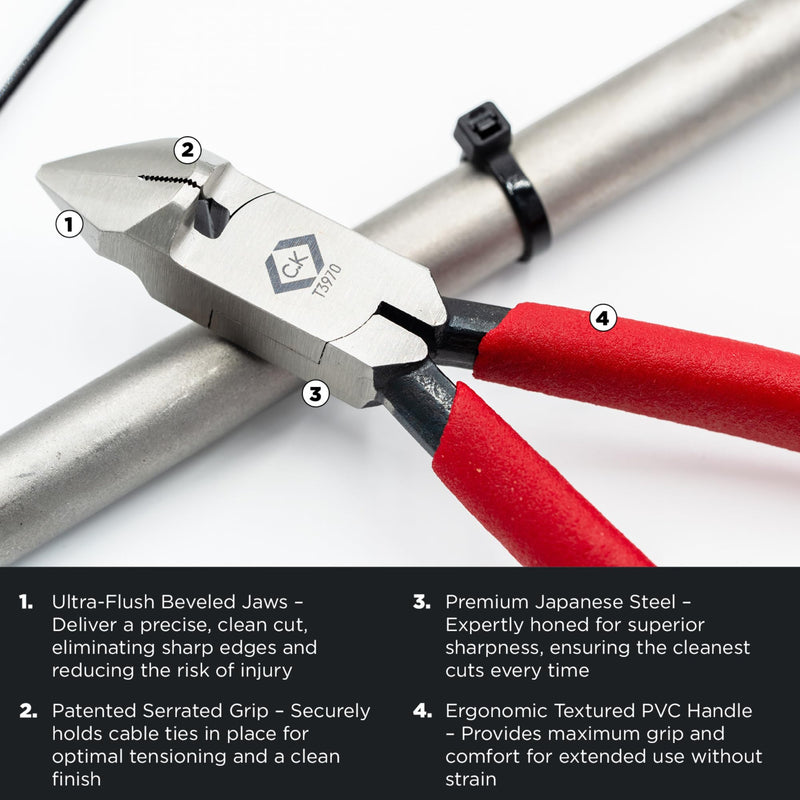 C.K Cable Tie Installation Cutters Plastic Cable Tie Ties Cutter Patented Handle Professional Electricians Cable Tie Installation Cutter CK T3970