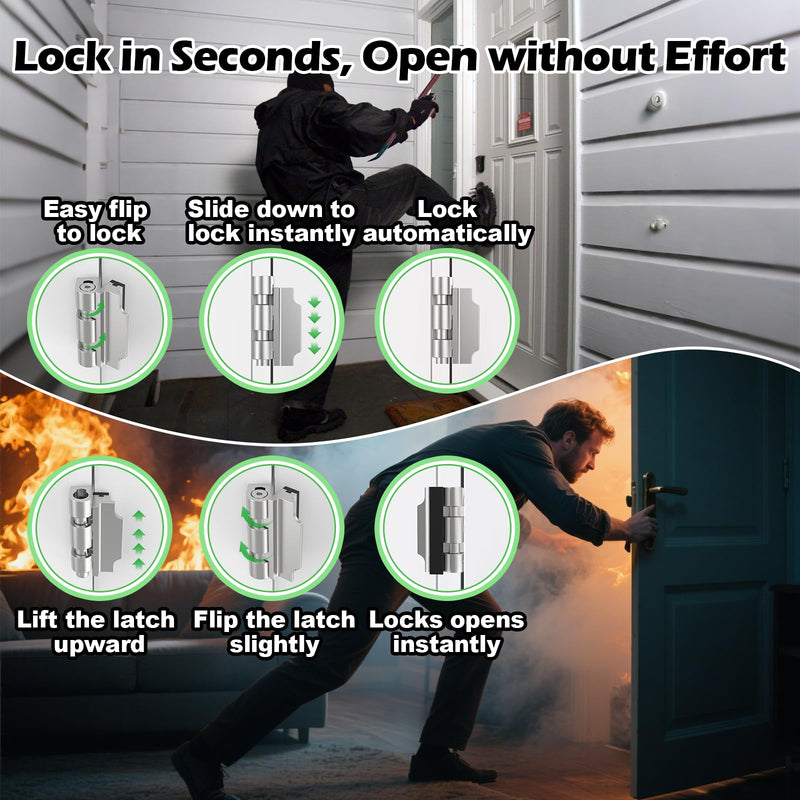 Home Security Door Lock, Upgraded Non-Spring and Flip Design for Easy to Open, Withstands 1200 lbs Force, Childproof Door Reinforcement Lock for Inward Swinging Doors, Silver, 2 Pack New 2 Pack