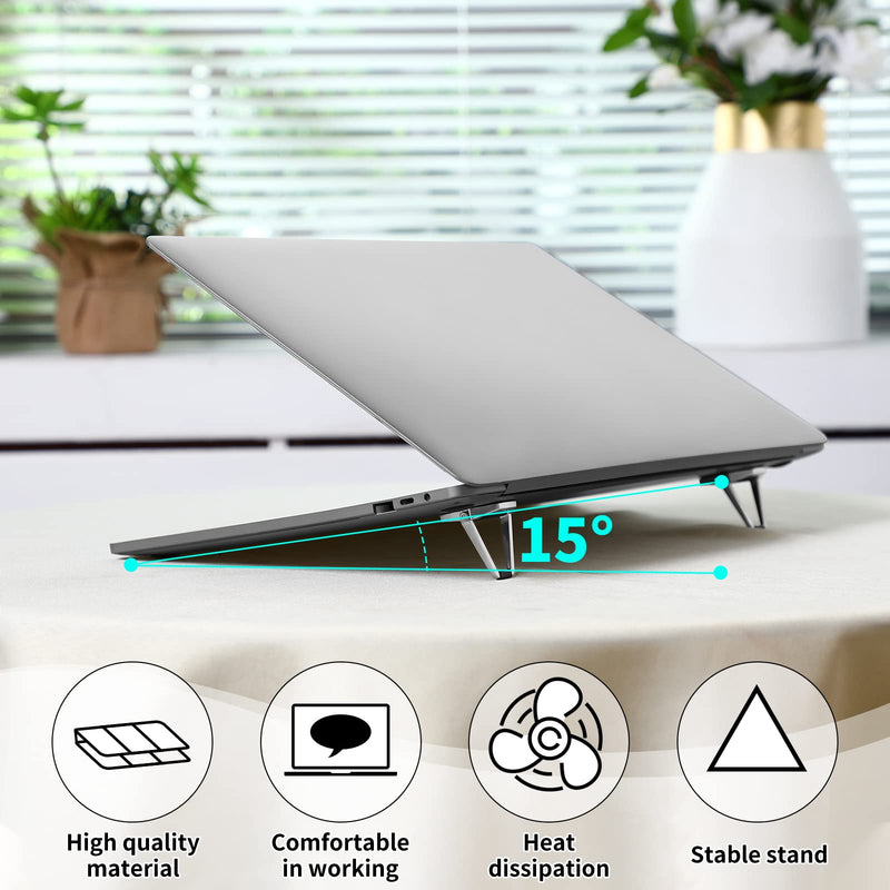 Konohan 4 Pieces Portable Keyboard Laptop Stand Mini Aluminum Keyboard Riser Foldable Cooling Laptop Kickstand Adjustable Lightweight Lifter for Desk Computer Laptops Notebooks 12-17 Inch(Silver) Silver