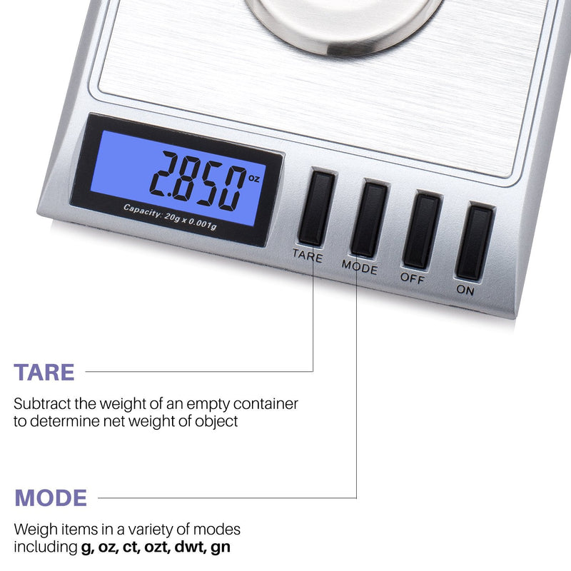 Smart Weigh GEM20-20g x 0.001 Grams, High Precision Digital Milligram Jewelry Scale, Reloading, Jewelry and Gems Scale, Calibration Weights and Tweezers Included