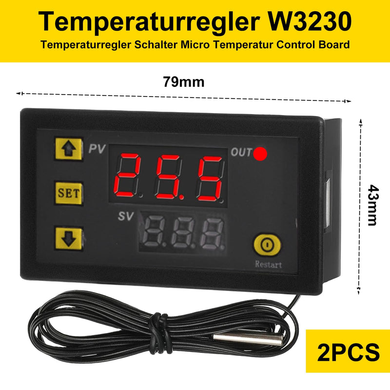 Temperature controller W3230 DC 12V 2 pieces: digital temperature controller temperature switch, digital thermostat digital display thermostat for heating cooling aquarium incubator terrarium