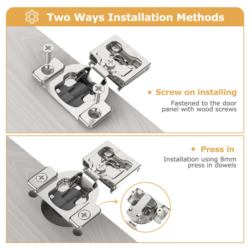 Furniware 10 Pieces 1/4" Small Overlay Concealed Face Frame Hinges, 105° Open Angle 4 Level Soft Close Screw On Compact Cabinet Hinge,for Face Frame Door, Soft Close On/Off Switch, Self Closing 1/4 Inch