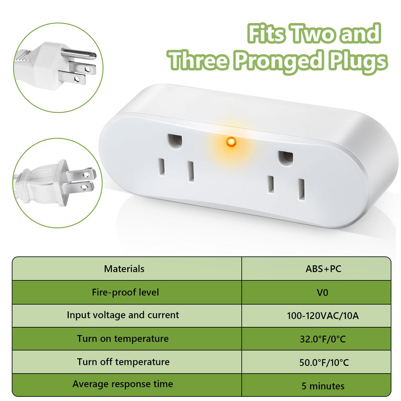 Feekoon 2 Pcs Thermostatically Controlled Outlet, Plug-in Thermal Cube, Auto On Below 32°F & Off Above 50°F, Temperature Controller for Coop Heater, Bird Bath Deicer, Heating Cable & Pipe