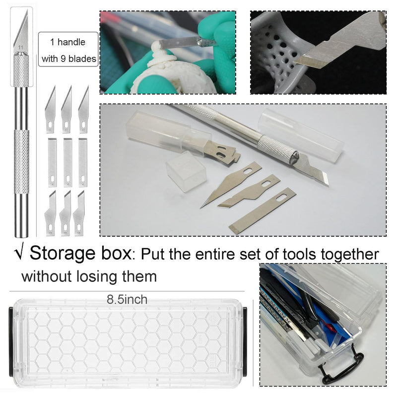Precision 3D Printer Tool set with Deburring Tool, 3D Printer Spatula,Craft Knife,hand File,Carving Knife,Storage Box Suitable for Sanding, Carving, Modeling, Cutting, Scraping Deburring kit