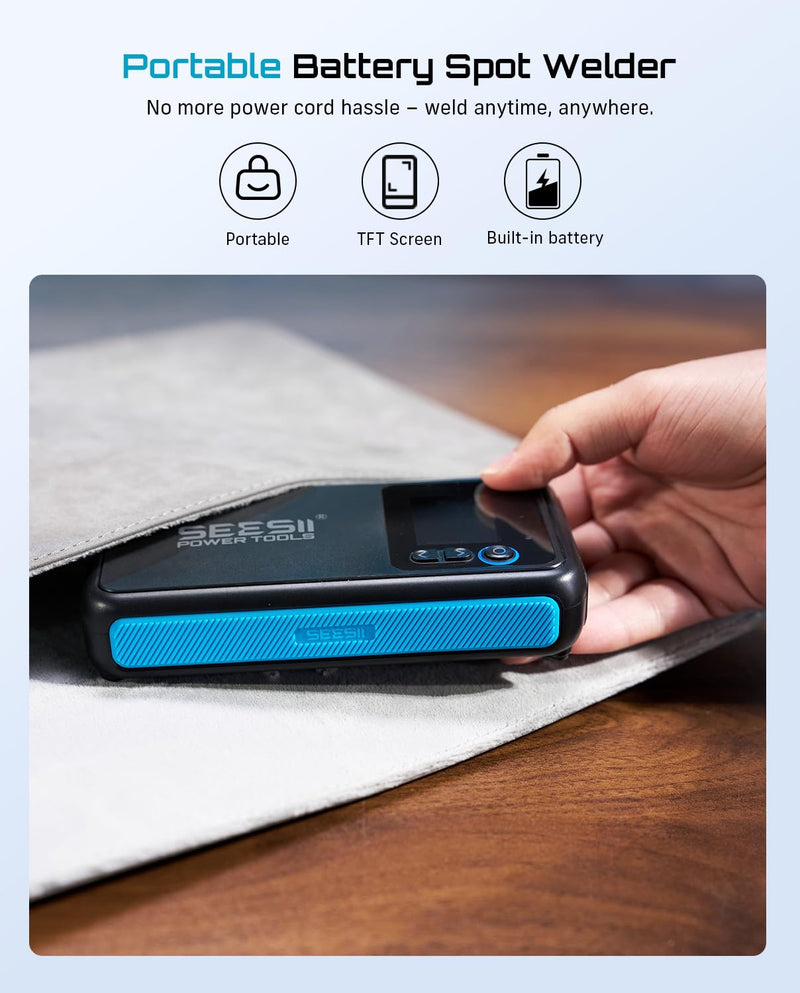 SEESII Battery Spot Welder: Continuous Welding Function, 8.0Ah Rechargeable Capacity, Portable Spot Welder with Visual Display, Perfect for DIY/Repairs Blue