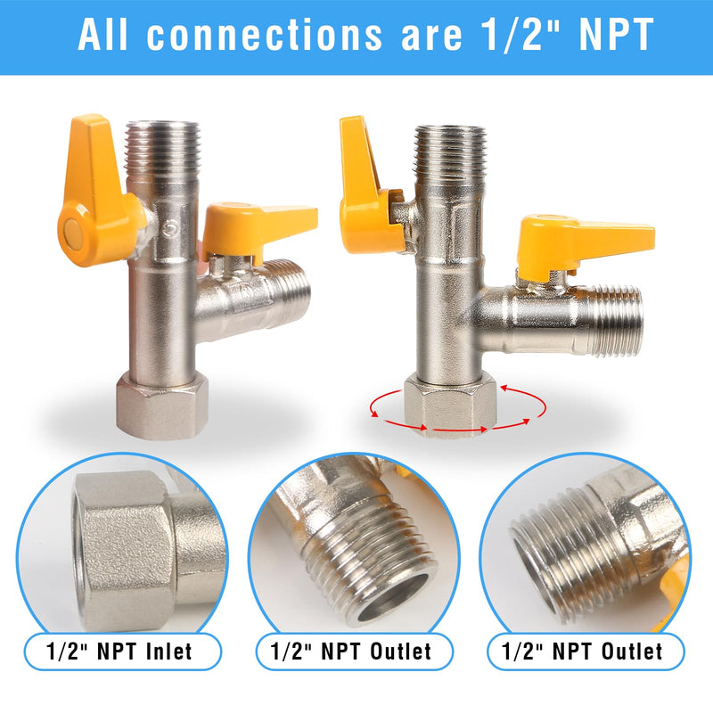 RV 3-Way By-Pass Valve Replacement, RV Pump Converter Winterizing Part, 1/2" NPT (Valve Only) Valve Only