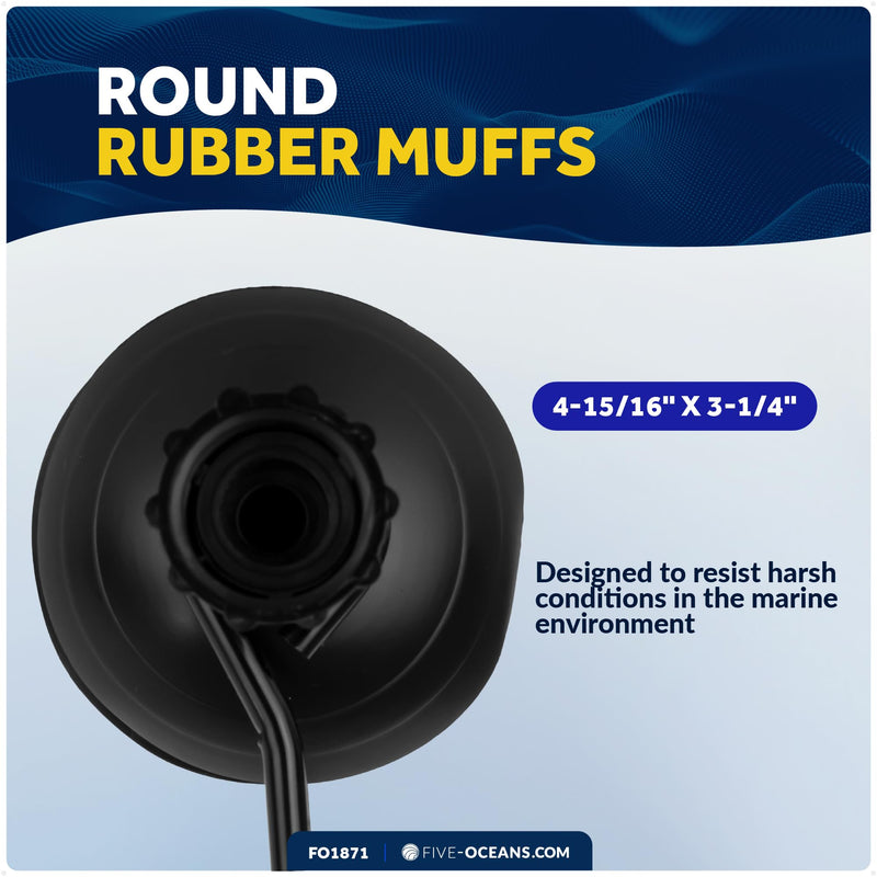 Five Oceans Outboard Motor Muffs, Boat Motor Flusher, Black PVC Marine Grade Muffs, Coated Steel Bracket, Includes Garden Hose Connector & Quick Connect Adapter Round Muffs