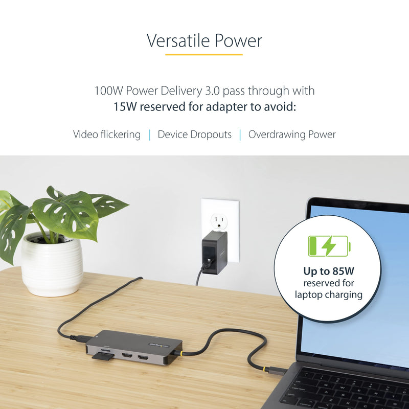 StarTech.com 8-in-1 Mini Docking Station for Windows, ChromeOS and Ubuntu, Dual 4K 60Hz HDMI Video, HDR10, USB 5Gbps Hub, 100W Laptop Charging, GbE, SD, MicroSD Dual monitor