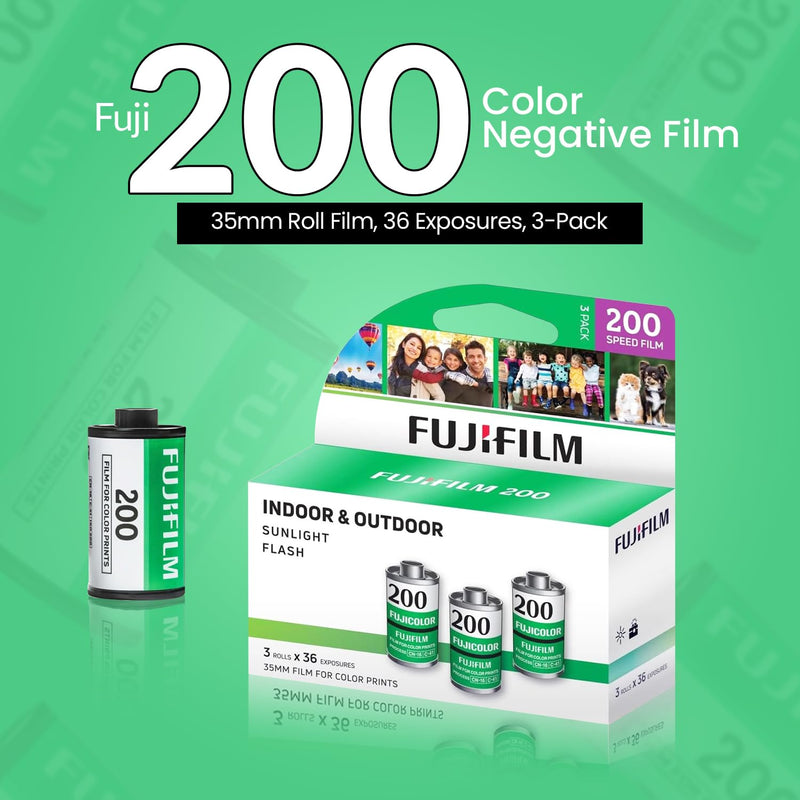 FUJIFILM 200 Color Negative Film (35mm Roll Film, 36 Exposures, 3-Pack) + BluebirdSales Microfiber Cleaning Cloth Bundle 200 Speed Film