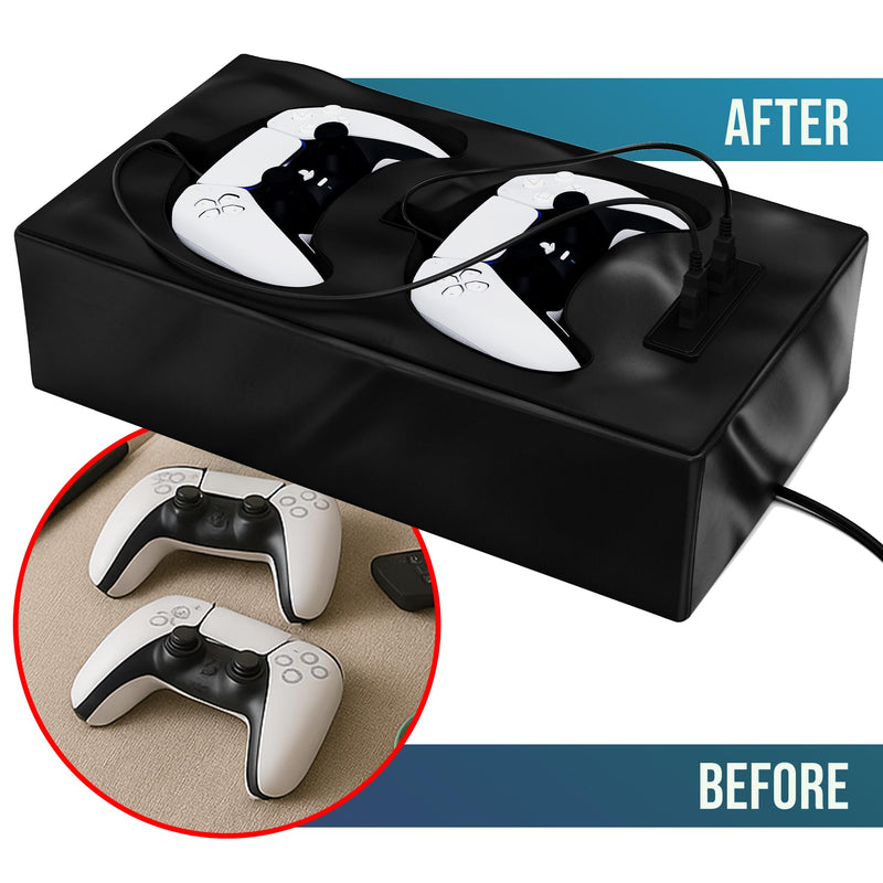 Gaming Controller Charger Docking Station for Sofa. Compatible with PS5 and PS4 Sony PlayStation Dualsense Controller. Remote Charging Station with Fast Charging Port 3DDR-USB-Small-PS5Leather-BLACK