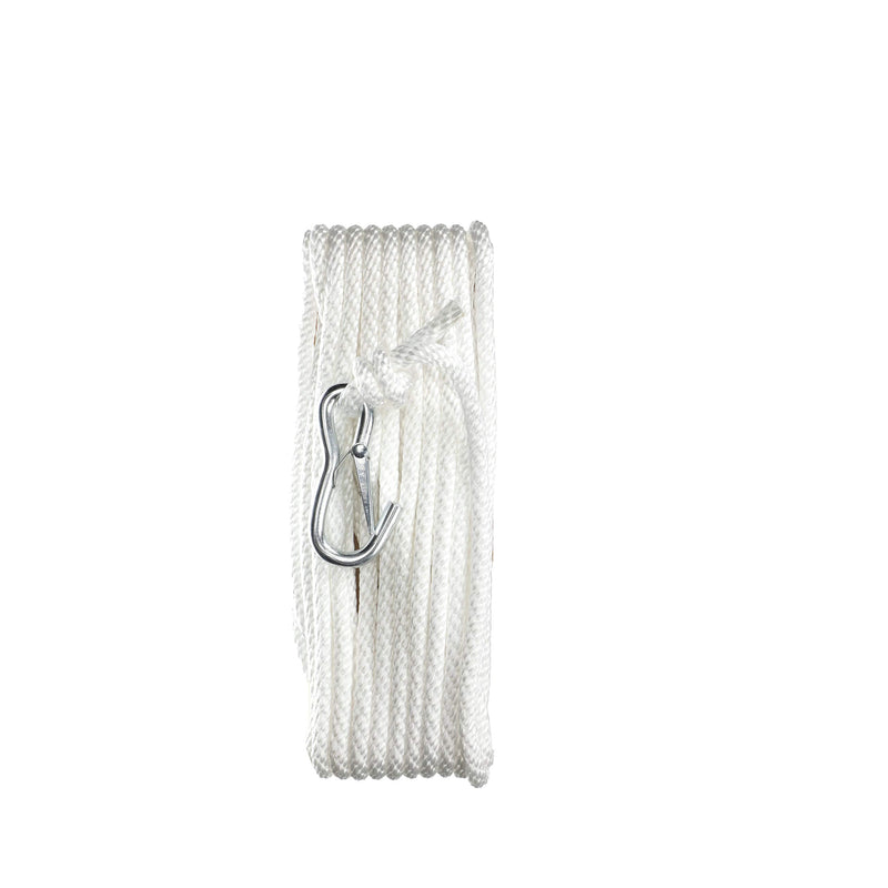 Attwood 11723-7 Solid Braid Multifilament Polypropylene Anchor Line with Spring Hook 3/8-Inch x 50-Feet, White