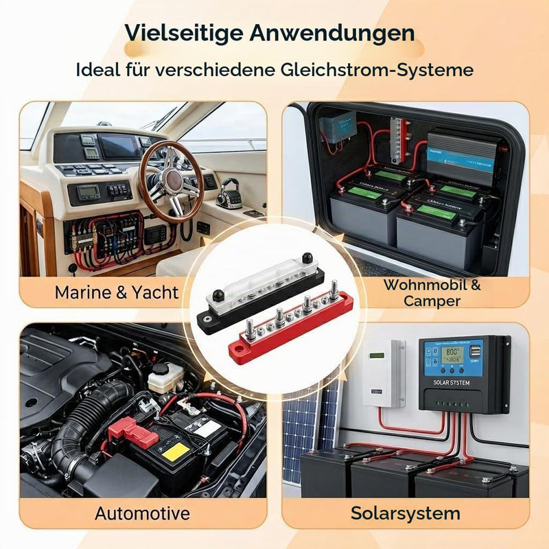 Pack of 2 150A Busbar Distribution Block 12V-48V with Cover High Current Busbar Power Distributor for Car Boat Motorhome Solar Battery Terminal Strip Mass Distributor (M4 Screws & M6 Bolts) | Hochstrom Busbar Stromverteiler für Auto Boot Wohnmobil Sola...