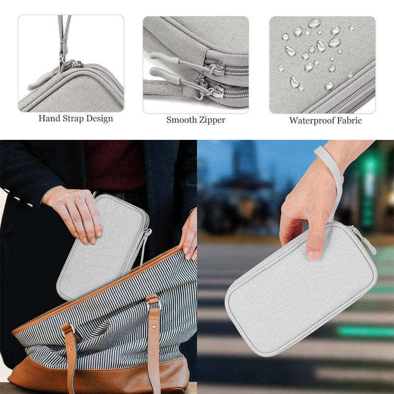 Travel Organizer Pouch Electronic Accessories Carry Case Portable Waterproof Double Layers Storage Bag for Cable, Cord, Charger, Phone, Power Bank, Earphone, Hard Drive (Light Grey, Large) Light Grey