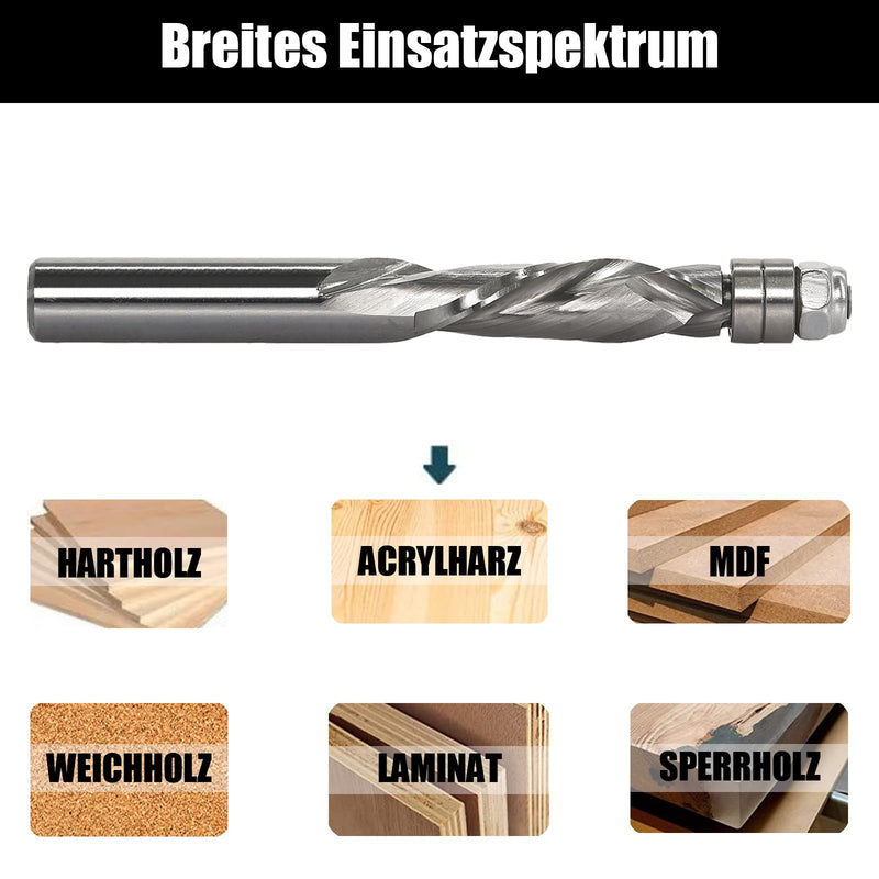 AKYLIN spiral flush cutter 8 mm shank, up & down compression cut spiral cutter for router, 8 mm cutting diameter, 28.6 mm cutting length spiral grooved double ball bearing wood cutter 8 x 8 x 28.6 mm up & down cut