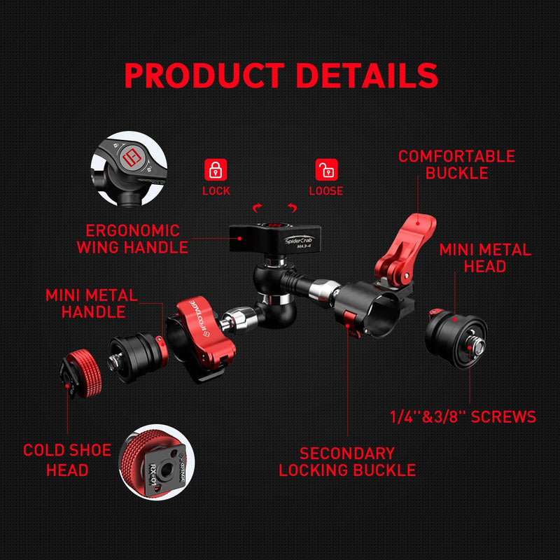 IFOOTAGE Magic Arm Clamp MA3-4, 7 Inches Adjustable Friction Power Articulating Magic Arm with 1/4" and 3/8" Thread Screw for DSLR Camera Rig/LCD Monitor/LED Lights 7inch