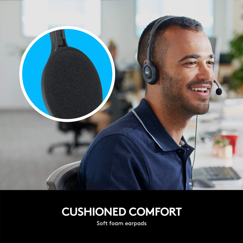 Logitech H111 Wired Headset, Stereo Headphones with Noise-Cancelling Microphone, 3.5 mm Audio Jack, PC/Mac/Laptop/Smartphone/Tablet - Black Foam Cushion