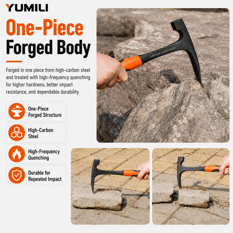 Geological Chisel Hammer 850g, Professional Geological Hammer Flat Head Rock Pickaxe Outdoor Geology Mineral Exploration Tool Length 285 mm