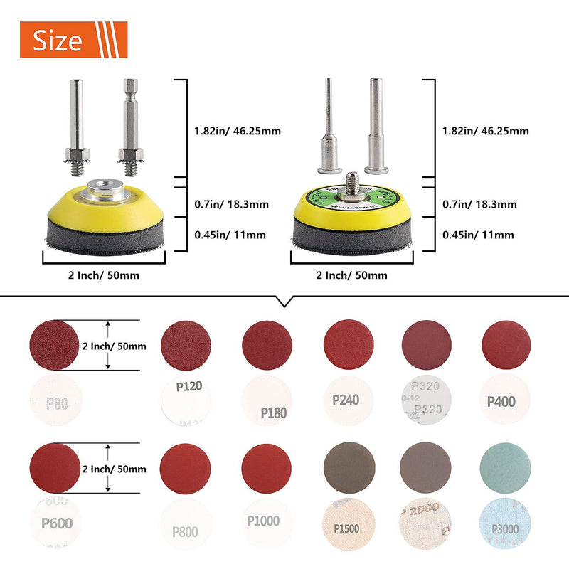 240 pieces 2 inch sanding disc pads 50mm with 2 pieces 1/8in & 1/4in shank, sanding pads sandpaper Velcro grit 80-3000 for wood furniture painting automobile 240 pieces 50mm sandpaper