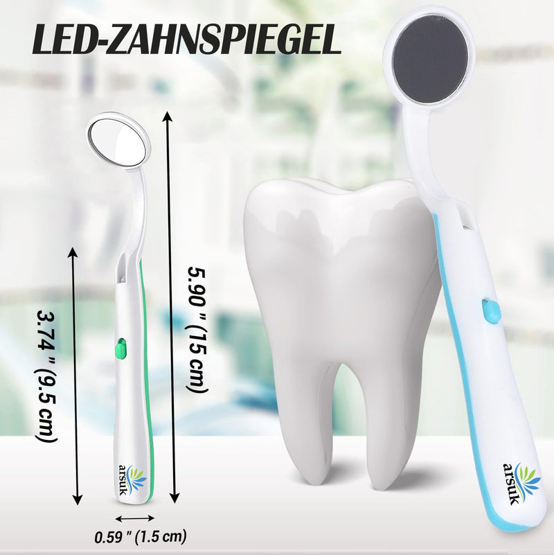 ARSUK 2 x 5.90 inch Blue and Green Dental Inspection Dental LED Mirror with Light Dental Mirror with Light Dental and Oral Care
