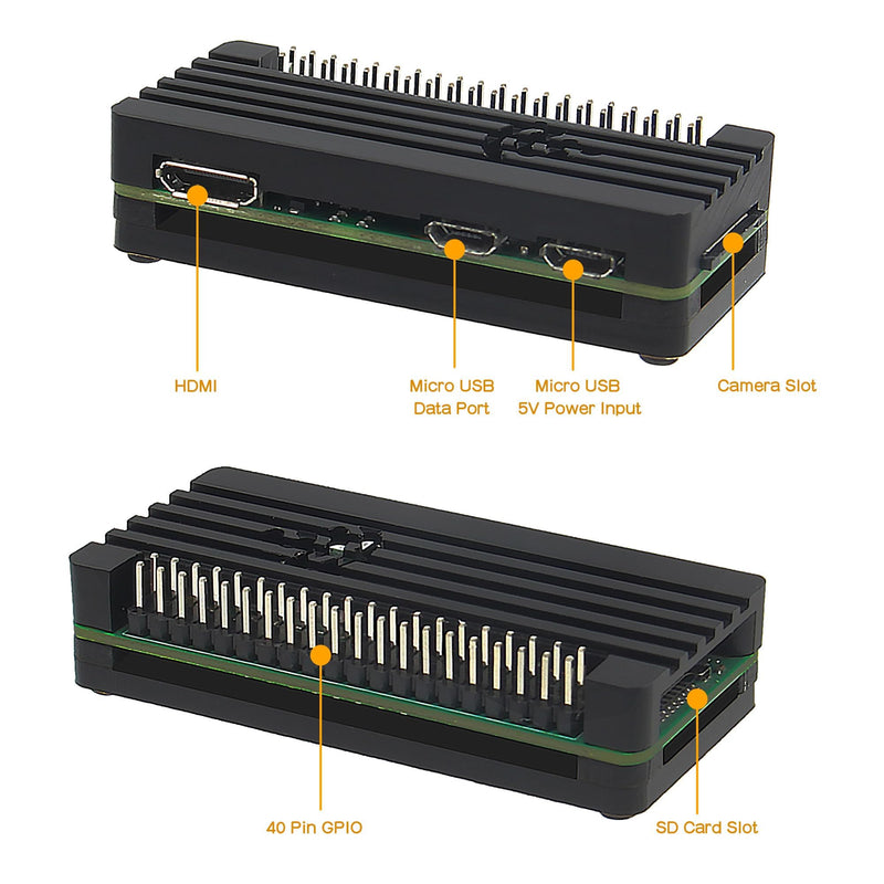2W01 Aluminum Case for Raspberry Pi Zero 2W Passive Cooling | Aluminium radiator housing, with GPIO header, robust protection, also suitable for RPi Zero / Zero W