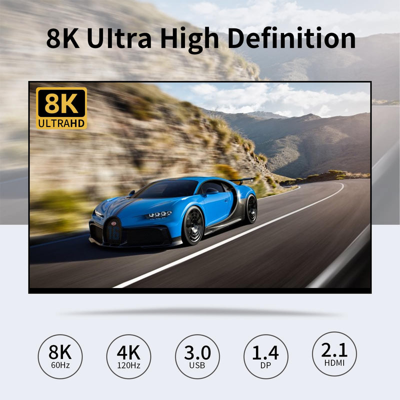 Displayport KVM Switch 2 Monitors 2 Computers, DP1.4 KVM Switch for Sharing 1 Set of Keyboard Mouse with 4 USB3.0 Ports, 8K@60Hz 4K@120Hz HD Dispaly, Support Copy/Extend Mode, Include IR Controller