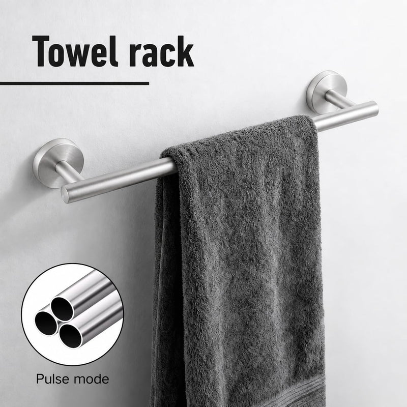 Silver 5 Pieces Bathroom Hardware Set, 16 Inch Bathroom Towel Holder, Wall-Mounted Towel Bar, Towel Racks for Bathroom, Robe Towel Hooks, Toilet Paper Holder Silver