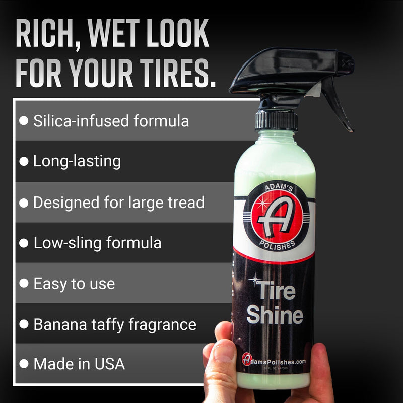 Adam's Polishes Tire Shine 16oz - Easy to Use Spray Tire Dressing W/ SiO2 for Glossy Wet Tire Look w/No Sling | Works on Rubber, Vinyl & Plastic | USA Made 16 fl. oz