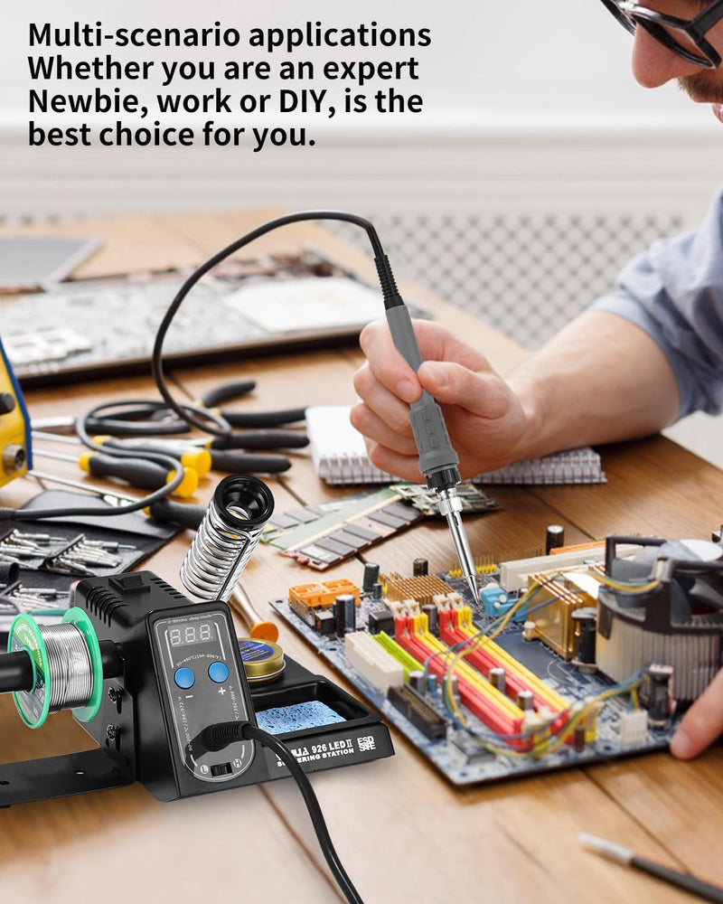 FAOKZE soldering station 60W, soldering iron set 90°C ~ 480°C adjustable temperature with display desoldering pump soldering iron stand 5 soldering tips fine soldering iron soldering set for hobby soldering