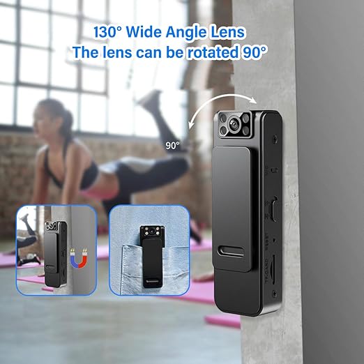 Hidden Body Camera HD 1080P Mini Body Came with Night Vision Wearable Camcorder with 180° Rotatable Lens and Sturdy Clips Small Video Recorder for Security, Indoor, Outdoor