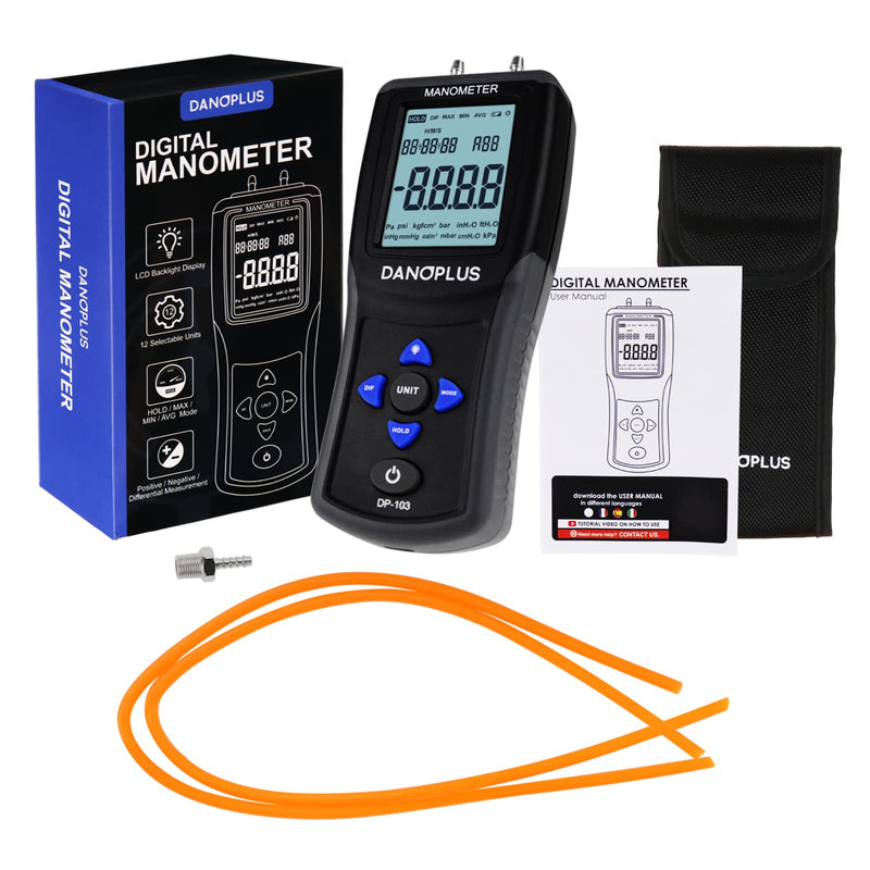 Manometer Digital Gas Pressure Tester Differential Pressure Gauge HVAC Air Pressure Meter with Backlight Data Record Function