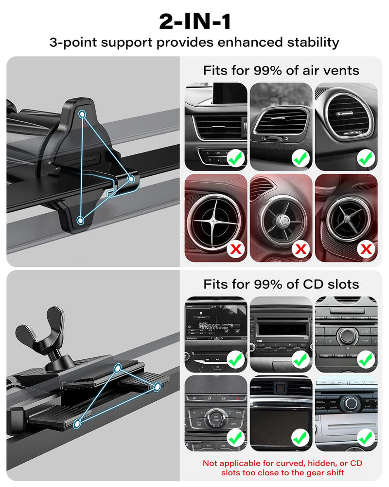A2C Qi2 15W Wireless Car Charger CD Mount for MagSafe, Magnetic Wireless Charger for Car Air Vent | CD Slot with Semiconductor Cooling Chip, Fast Charging for iPhone 17 16 15 14 13 12, LED Indicator