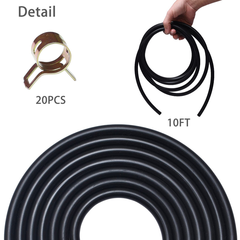 10 Feet 3/16 Inch ID Fuel Line with 20pcs Hose Clamps for Kawasaki Kohler Briggs & Stratton Honda Predator Champion Generac Small Engines Mini Bike ATV Mowing Machine Snow Machine